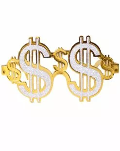 Gold Dollar Signs Costume Glasses