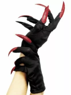Black Red Nails Devil Costume Gloves