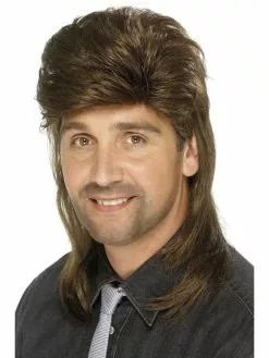 Brown 80s Style Mullet Wig