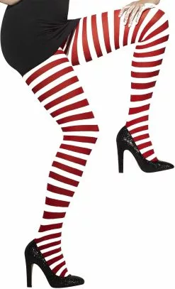 Opaque Red And White Striped Tights