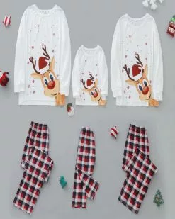 White Reindeer Christmas Family Pyjamas Set