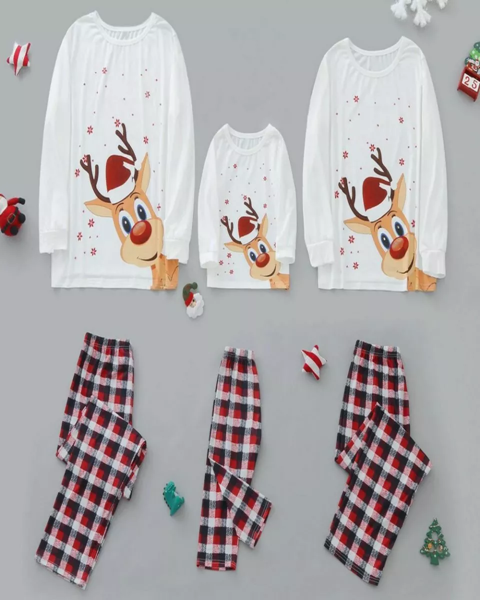 White Reindeer Christmas Family Pyjamas Set 3 White Reindeer Christmas Family Pyjamas Set