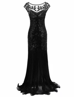 Black Evening Long Dress Gatsby Womens Costume -Men's Costumes Sales black flapper long dress costume 01