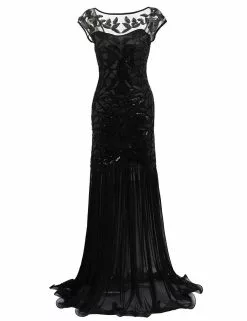 Black Evening Long Dress Gatsby Womens Costume -Men's Costumes Sales black flapper long dress costume 02