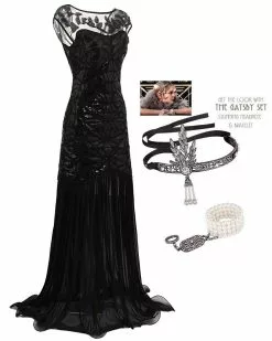 Black Evening Long Dress Gatsby Womens Costume -Men's Costumes Sales black flapper long dress costumeaa