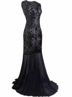 1920s Evening Long Dress Gatsby Womens Costume -Men's Costumes Sales black long prom flapper gatsby dress 02