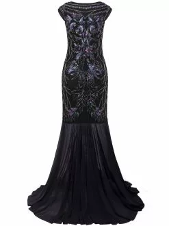 1920s Evening Long Dress Gatsby Womens Costume -Men's Costumes Sales black long prom flapper gatsby dress 03