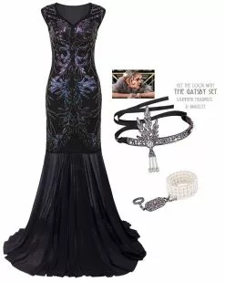 1920s Evening Long Dress Gatsby Womens Costume -Men's Costumes Sales black long prom flapper gatsby dress1