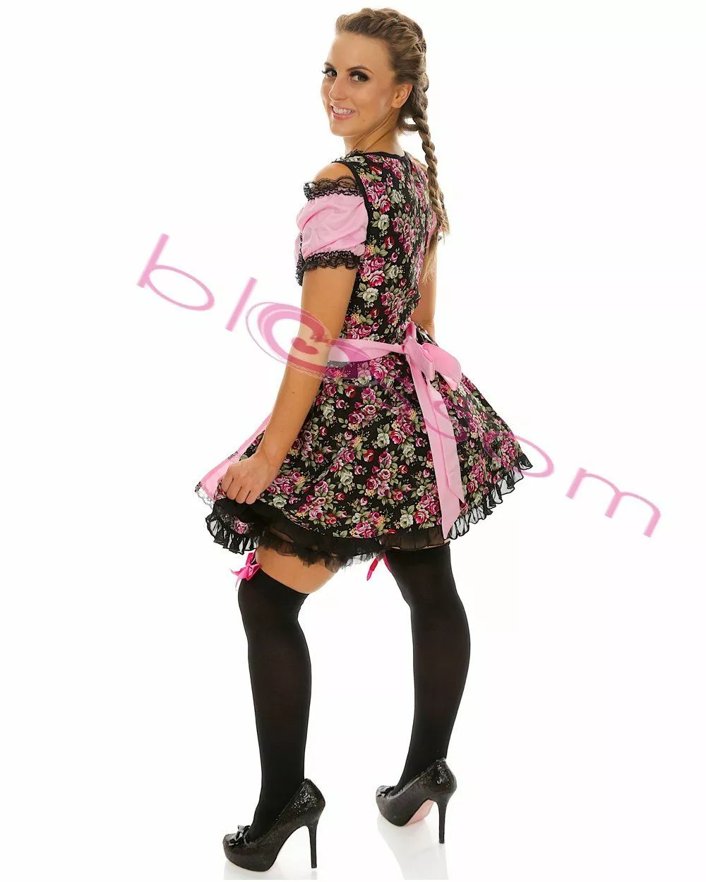 Black Pretty Floral Beer Oktoberfest Womens Costume 5 Black Pretty Floral Beer Oktoberfest Womens Costume - Image 3