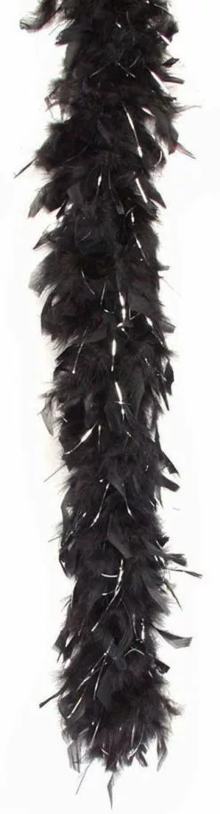 Black Silver Tinsel Feather Boa
