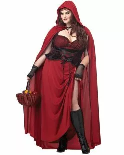 Dark Red Little Riding Hood Gothic Womens Plus Costume