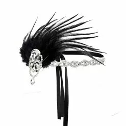 1920s Gatsby Black Headband Feathers