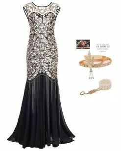 Black Gold Evening Dress Gatsby Womens Costume