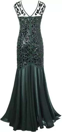 Black Green Evening Dress Gatsby Womens Costume -Men's Costumes Sales k524 green back