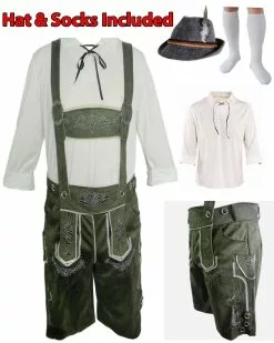 Complete Green Suede Lederhosen Oktoberfest Mens Costume