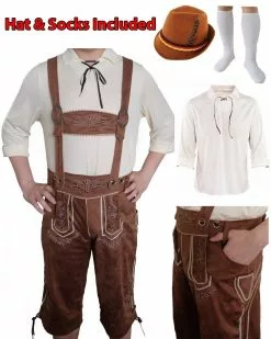 Complete Brown Suede Lederhosen Oktoberfest Mens Costume -Men's Costumes Sales k94 beer mens costume