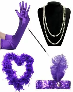 1920's Flapper Gatsby Accessories Costume Kit -Men's Costumes Sales purple flapper accessories set
