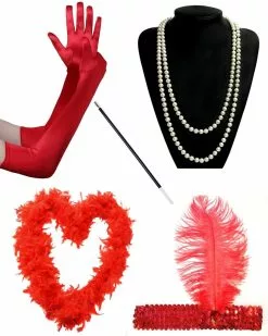 1920's Flapper Gatsby Accessories Costume Kit -Men's Costumes Sales red flapper accessories set