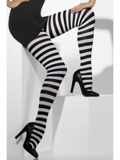 Black And White Striped Ladies Tights